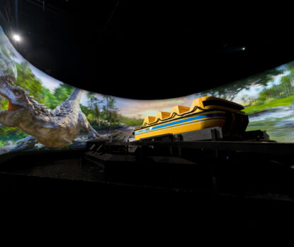 270 degree screen inside Immersive Superflume Ride at Trans Studio Cibubur