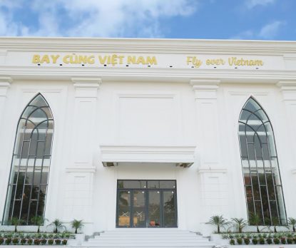 Grand White Building for Mini Flying Theatre with Fly Over Vietnam sign