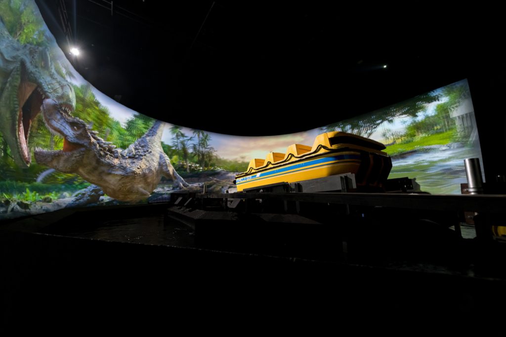 270 degree screen inside Immersive Superflume Ride at Trans Studio Cibubur